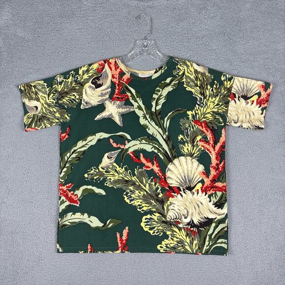 Nikki Chasin Top Women’s Small Multicolor 100% Silk Coral Sea Shells Stars Artsy - Picture 1 of 9